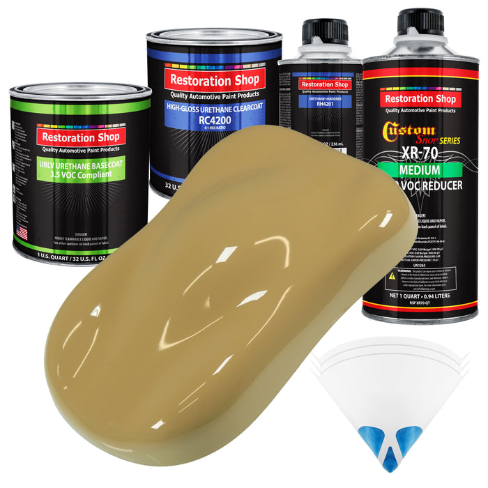 Buckskin Tan - LOW VOC Urethane Basecoat with Clearcoat Auto Paint - Complete Medium Quart Paint Kit - Professional High Gloss Automotive Coating