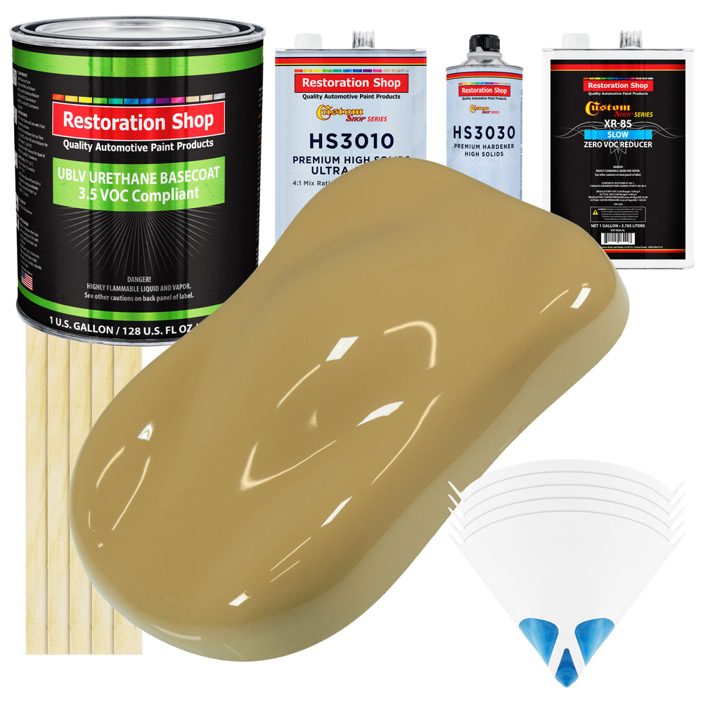 Buckskin Tan - LOW VOC Urethane Basecoat with Premium Clearcoat Auto Paint (Complete Slow Gallon Paint Kit) Professional High Gloss Automotive Coating