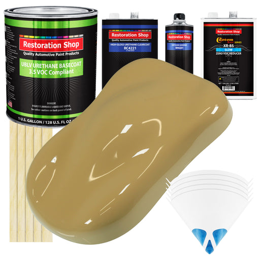 Buckskin Tan - LOW VOC Urethane Basecoat with Clearcoat Auto Paint - Complete Slow Gallon Paint Kit - Professional High Gloss Automotive Coating
