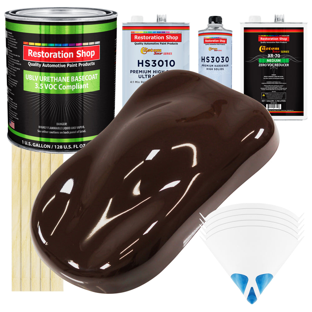 Dark Brown - LOW VOC Urethane Basecoat with Premium Clearcoat Auto Paint (Complete Medium Gallon Paint Kit) Professional High Gloss Automotive Coating