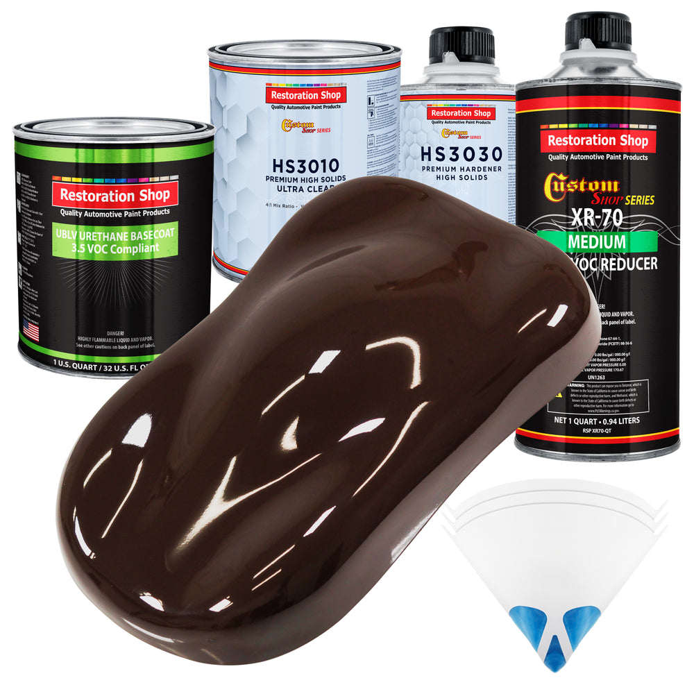 Dark Brown - LOW VOC Urethane Basecoat with Premium Clearcoat Auto Paint (Complete Medium Quart Paint Kit) Professional High Gloss Automotive Coating