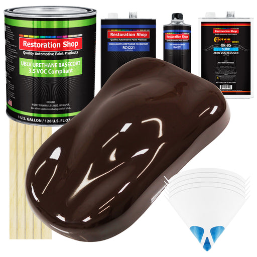 Dark Brown - LOW VOC Urethane Basecoat with Clearcoat Auto Paint - Complete Slow Gallon Paint Kit - Professional High Gloss Automotive Coating