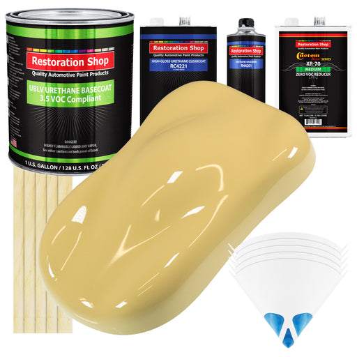 Springtime Yellow - LOW VOC Urethane Basecoat with Clearcoat Auto Paint (Complete Medium Gallon Paint Kit) Professional High Gloss Automotive Coating