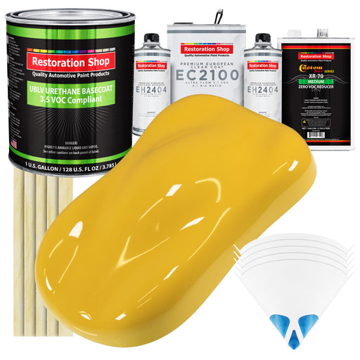 Boss Yellow - LOW VOC Urethane Basecoat with European Clearcoat Auto Paint - Complete Gallon Paint Color Kit - Automotive Coating