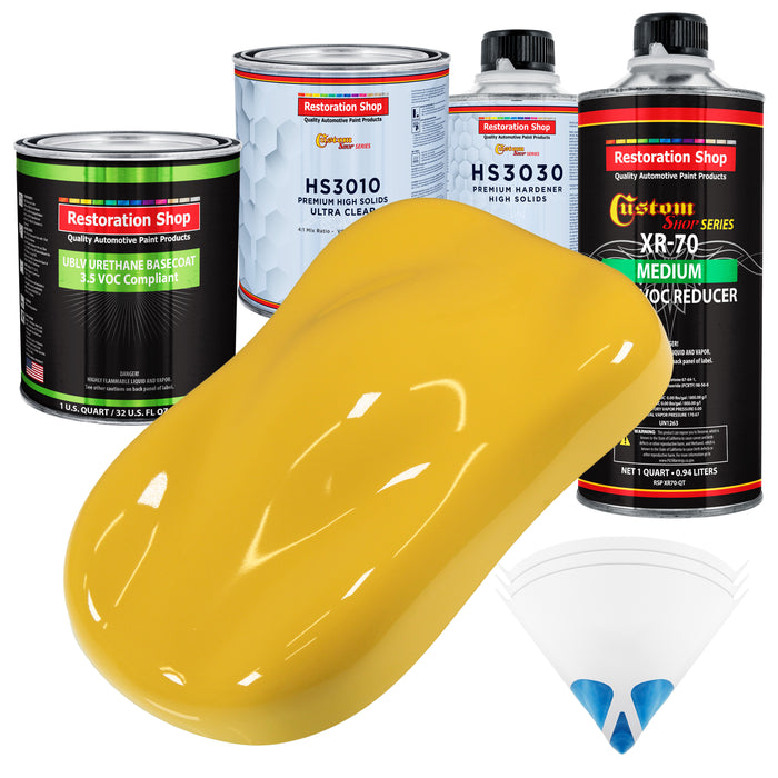 Boss Yellow - LOW VOC Urethane Basecoat with Premium Clearcoat Auto Paint (Complete Medium Quart Paint Kit) Professional High Gloss Automotive Coating