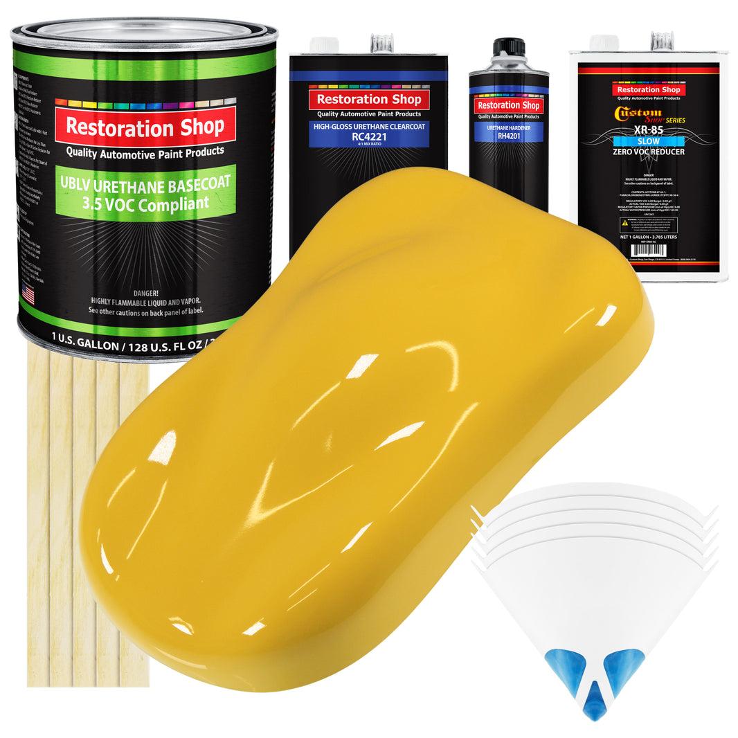 Boss Yellow - LOW VOC Urethane Basecoat with Clearcoat Auto Paint - Complete Slow Gallon Paint Kit - Professional High Gloss Automotive Coating