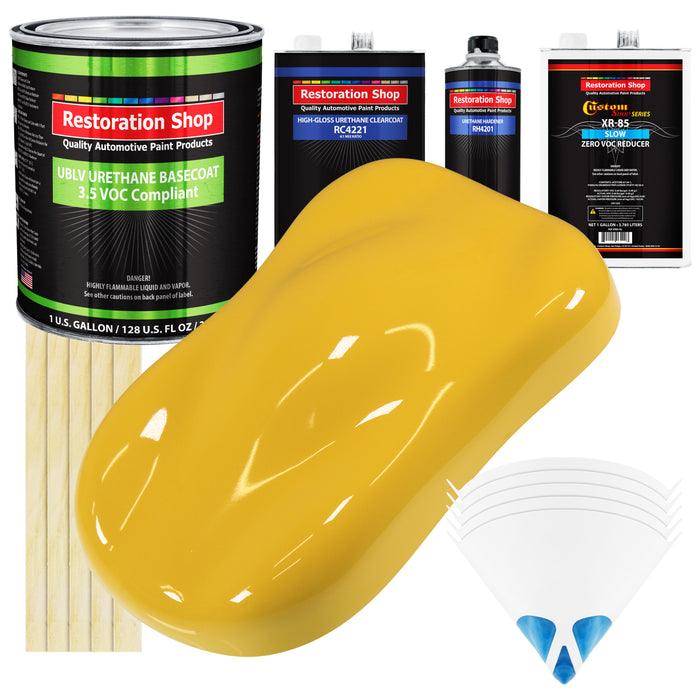 Boss Yellow - LOW VOC Urethane Basecoat with Clearcoat Auto Paint - Complete Slow Gallon Paint Kit - Professional High Gloss Automotive Coating