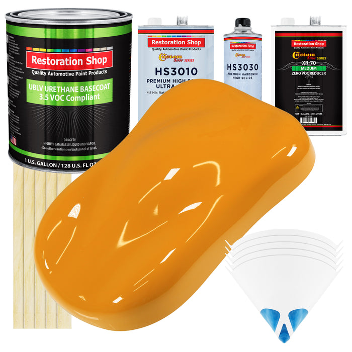 School Bus Yellow - LOW VOC Urethane Basecoat with Premium Clearcoat Auto Paint - Complete Medium Gallon Paint Kit - Professional Automotive Coating