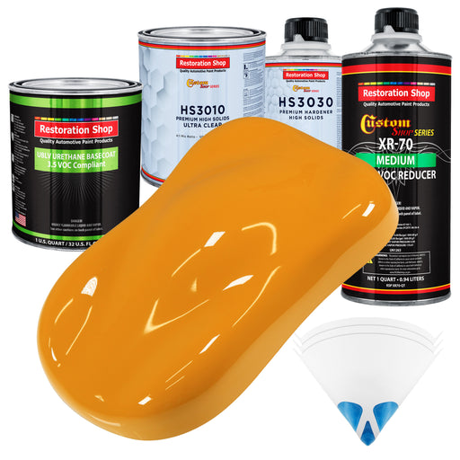 School Bus Yellow - LOW VOC Urethane Basecoat with Premium Clearcoat Auto Paint - Complete Medium Quart Paint Kit - Professional Automotive Coating