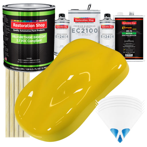 Electric Yellow - LOW VOC Urethane Basecoat with European Clearcoat Auto Paint - Complete Gallon Paint Color Kit - Automotive Coating