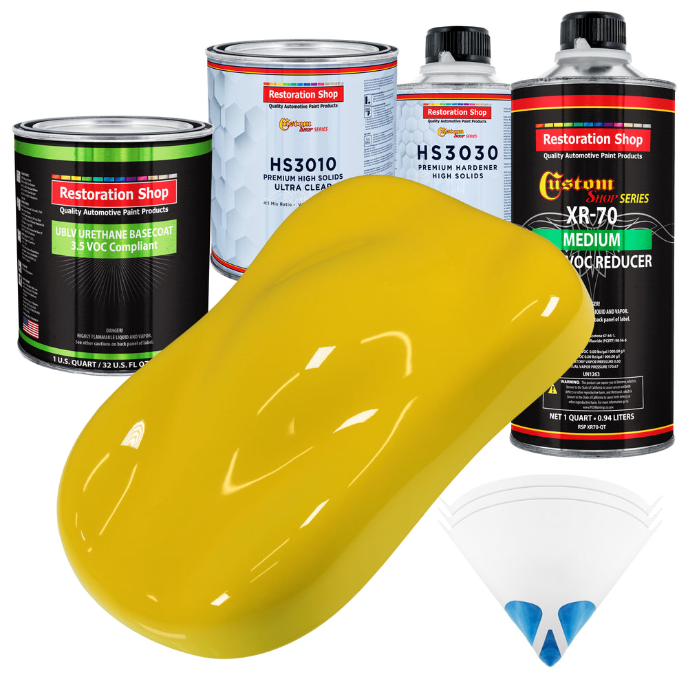 Electric Yellow - LOW VOC Urethane Basecoat with Premium Clearcoat Auto Paint (Complete Medium Quart Paint Kit) Professional Gloss Automotive Coating