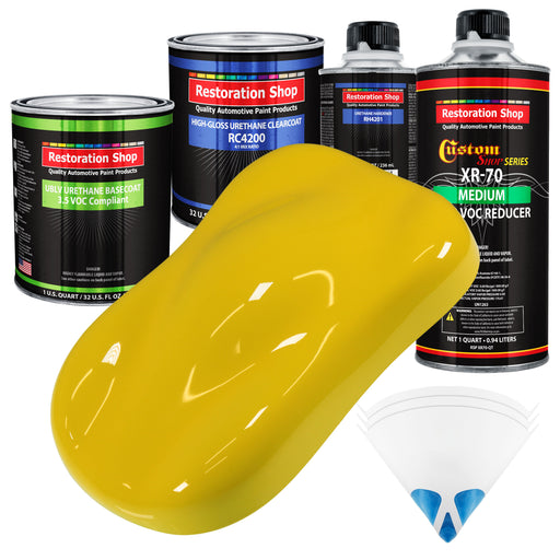 Electric Yellow - LOW VOC Urethane Basecoat with Clearcoat Auto Paint - Complete Medium Quart Paint Kit - Professional High Gloss Automotive Coating