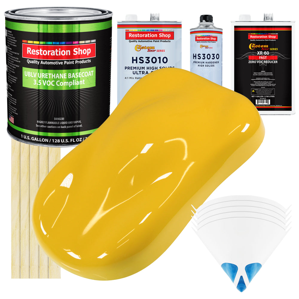 Indy Yellow - LOW VOC Urethane Basecoat with Premium Clearcoat Auto Paint (Complete Fast Gallon Paint Kit) Professional High Gloss Automotive Coating