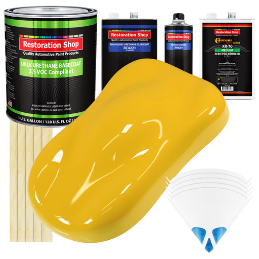 Indy Yellow - LOW VOC Urethane Basecoat with Clearcoat Auto Paint - Complete Medium Gallon Paint Kit - Professional High Gloss Automotive Coating