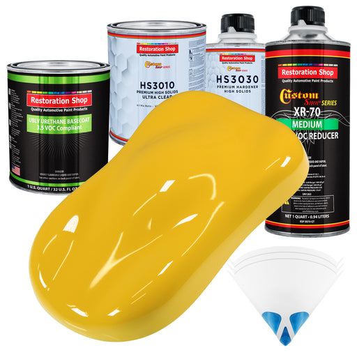 Indy Yellow - LOW VOC Urethane Basecoat with Premium Clearcoat Auto Paint (Complete Medium Quart Paint Kit) Professional High Gloss Automotive Coating