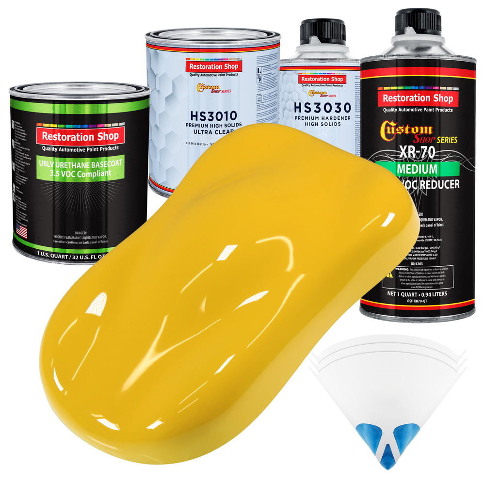Indy Yellow - LOW VOC Urethane Basecoat with Premium Clearcoat Auto Paint (Complete Medium Quart Paint Kit) Professional High Gloss Automotive Coating