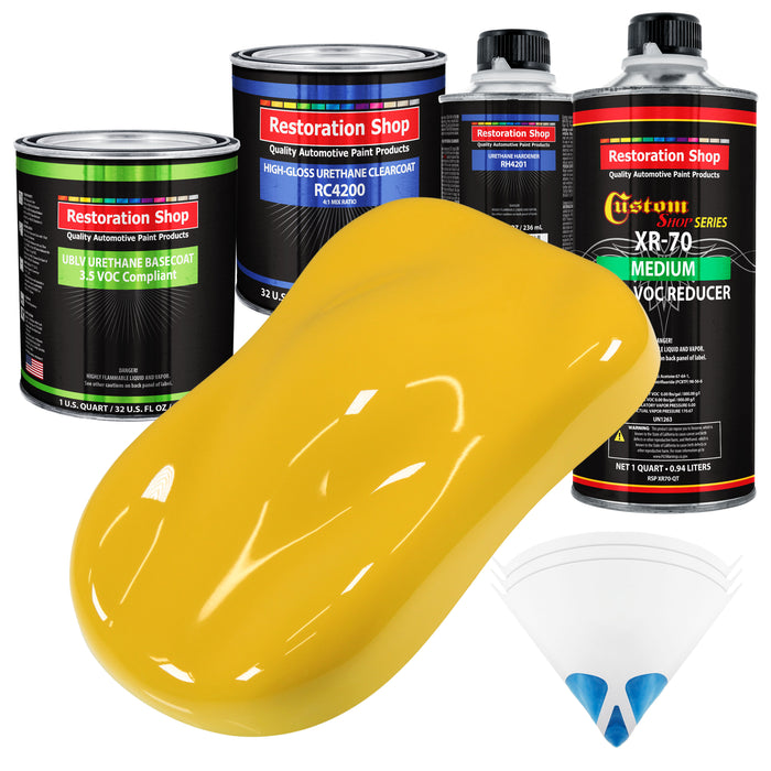 Indy Yellow - LOW VOC Urethane Basecoat with Clearcoat Auto Paint - Complete Medium Quart Paint Kit - Professional High Gloss Automotive Coating