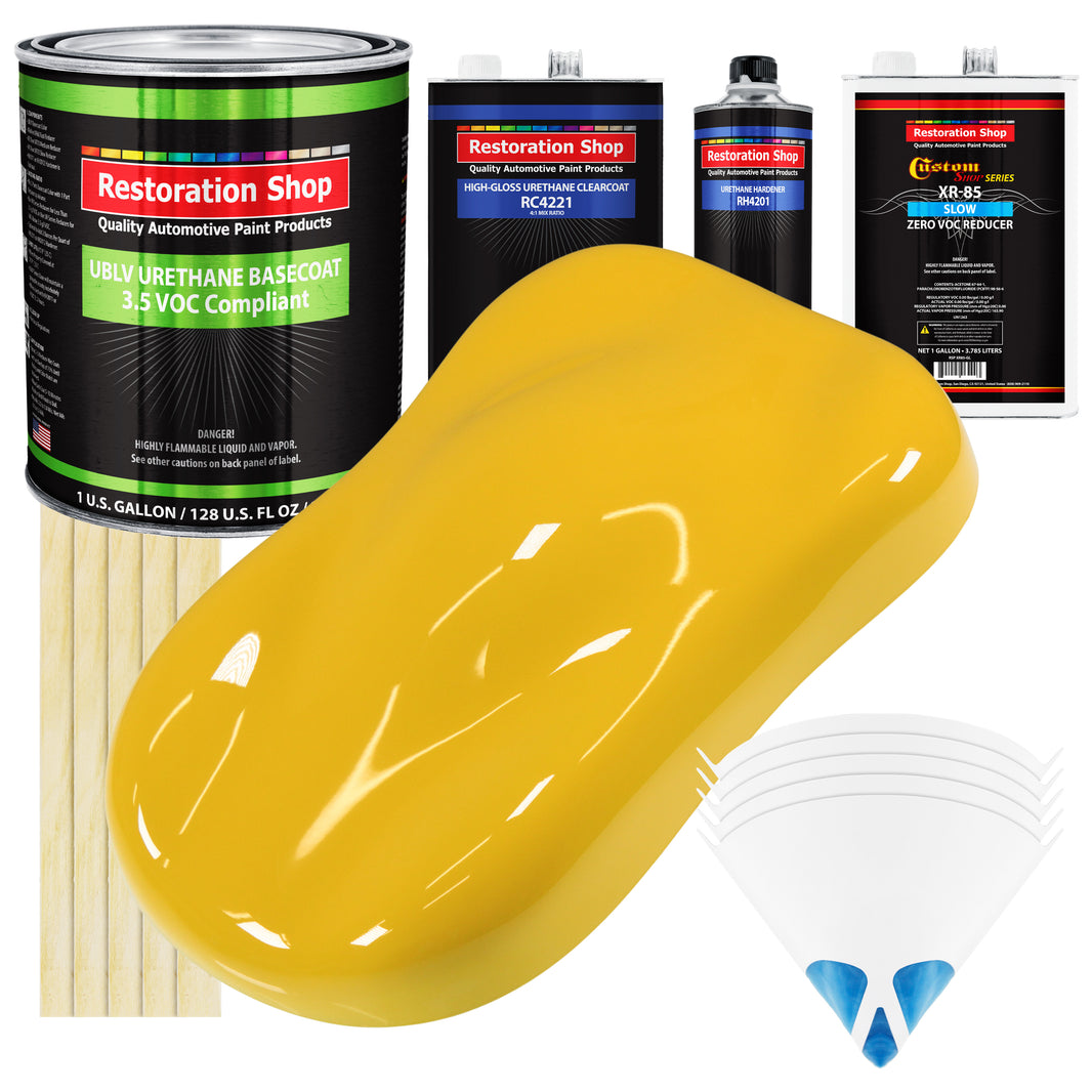 Indy Yellow - LOW VOC Urethane Basecoat with Clearcoat Auto Paint - Complete Slow Gallon Paint Kit - Professional High Gloss Automotive Coating