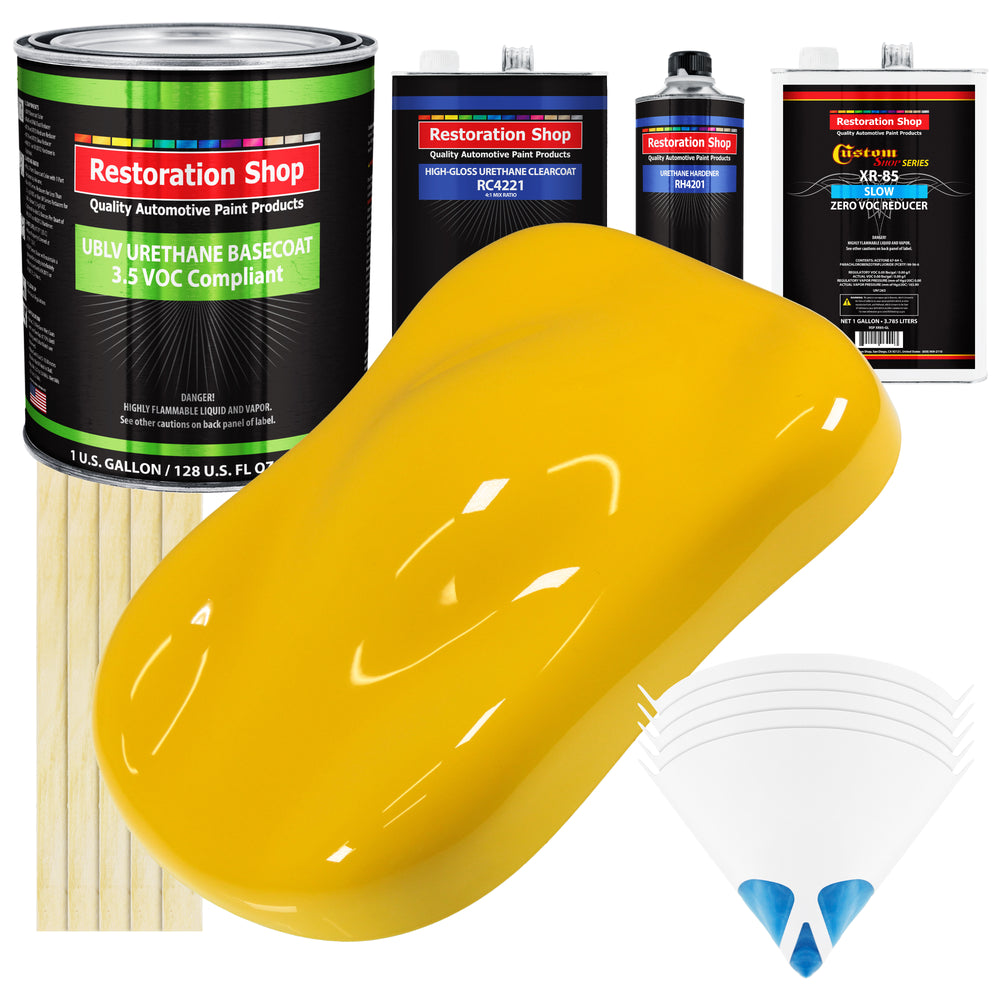 Viper Yellow - LOW VOC Urethane Basecoat with Clearcoat Auto Paint - Complete Slow Gallon Paint Kit - Professional High Gloss Automotive Coating