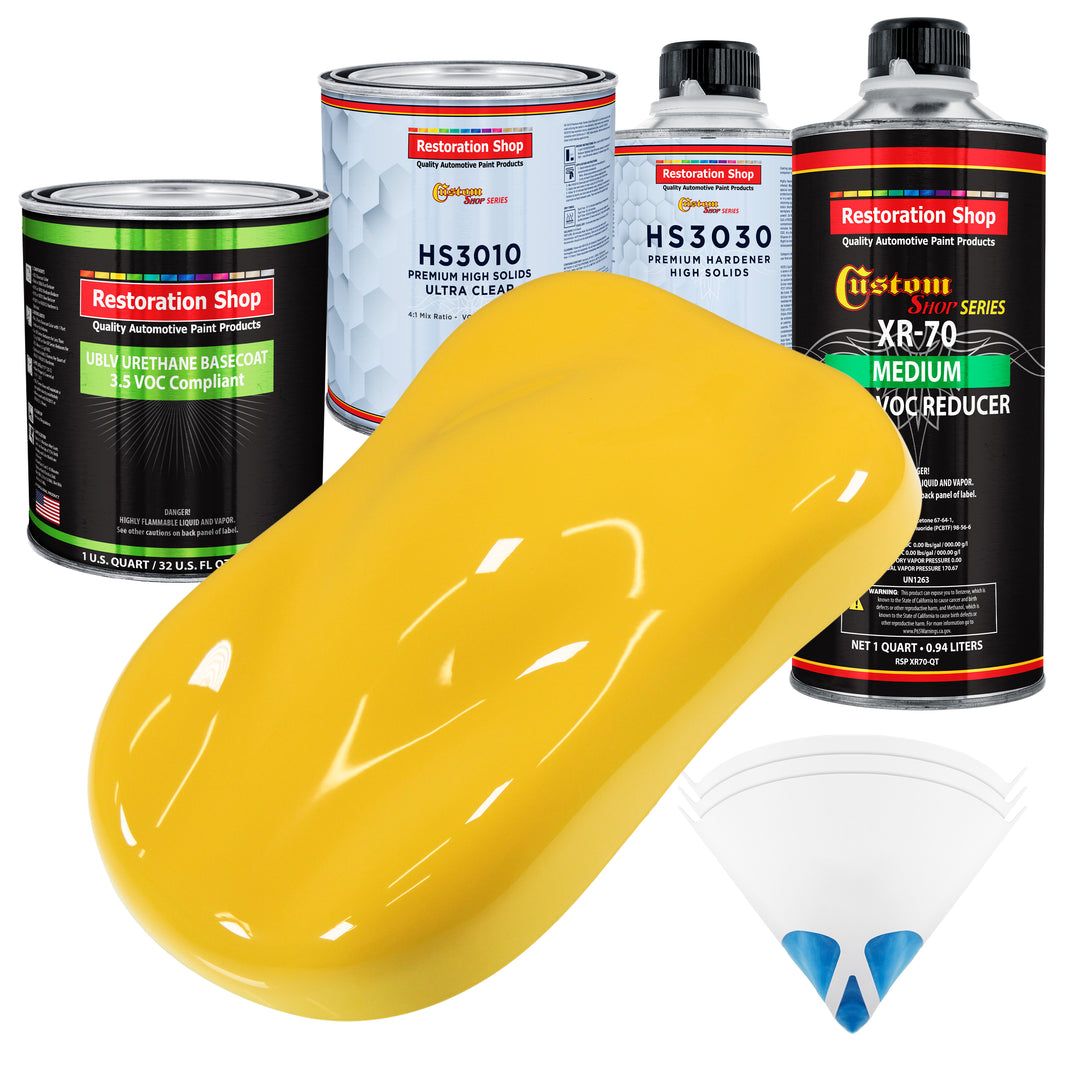 Sunshine Yellow - LOW VOC Urethane Basecoat with Premium Clearcoat Auto Paint (Complete Medium Quart Paint Kit) Professional Gloss Automotive Coating