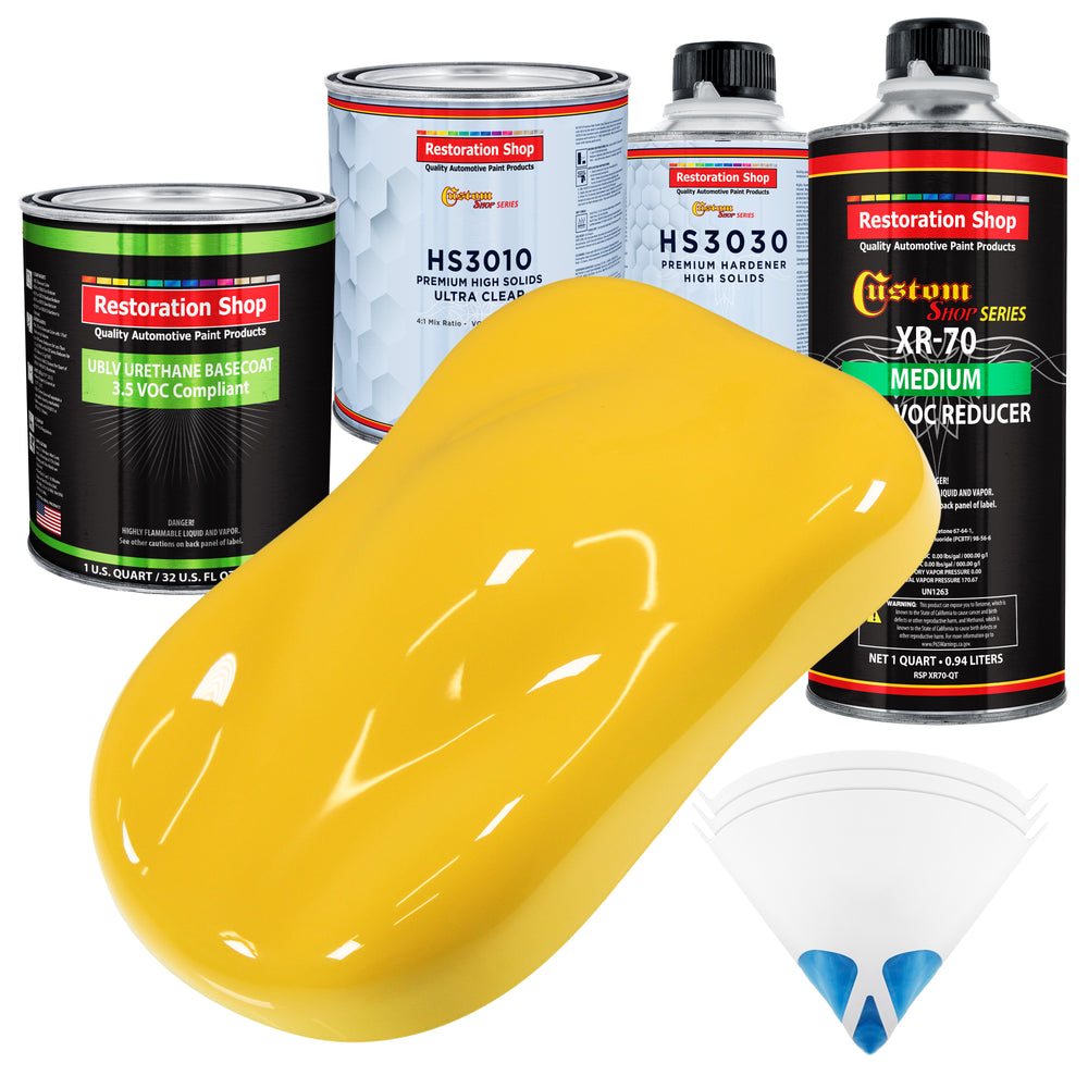 Sunshine Yellow - LOW VOC Urethane Basecoat with Premium Clearcoat Auto Paint (Complete Medium Quart Paint Kit) Professional Gloss Automotive Coating