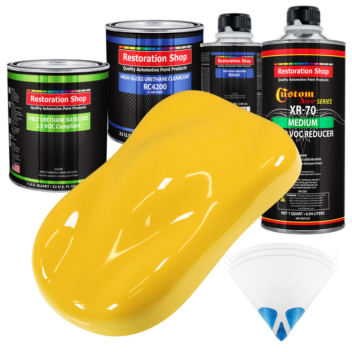 Sunshine Yellow - LOW VOC Urethane Basecoat with Clearcoat Auto Paint - Complete Medium Quart Paint Kit - Professional High Gloss Automotive Coating