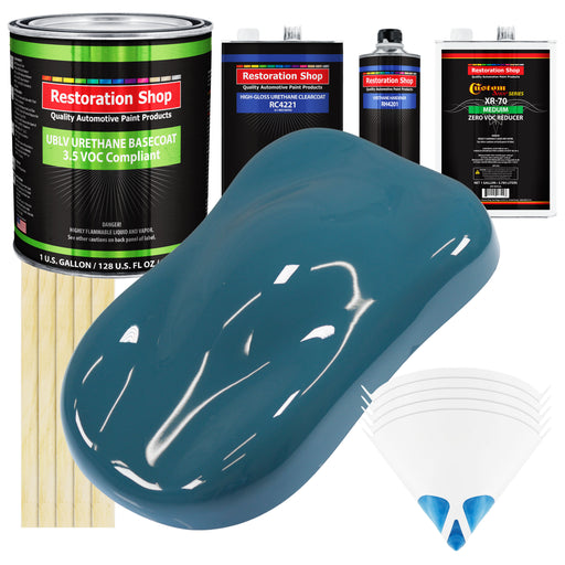 Medium Blue - Low VOC Urethane Basecoat with Clearcoat Auto Paint, 1 Gallon Kit - Complete Medium Gallon Paint Kit - Professional Automotive Coating