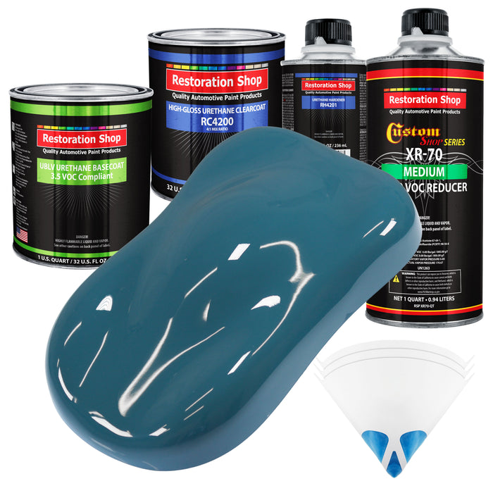 Medium Blue - Low VOC Urethane Basecoat with Clearcoat Auto Paint, 1 Quart Kit - Complete Medium Quart Paint Kit - Professional Automotive Coating