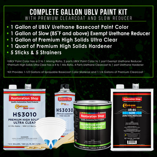 Medium Blue - LOW VOC Urethane Basecoat with Premium Clearcoat Auto Paint (Complete Slow Gallon Paint Kit) Professional High Gloss Automotive Coating