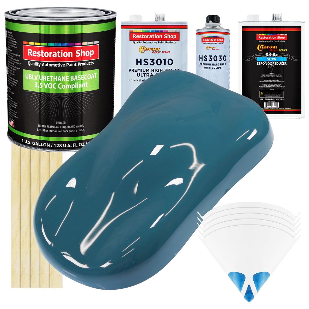 Medium Blue - LOW VOC Urethane Basecoat with Premium Clearcoat Auto Paint (Complete Slow Gallon Paint Kit) Professional High Gloss Automotive Coating