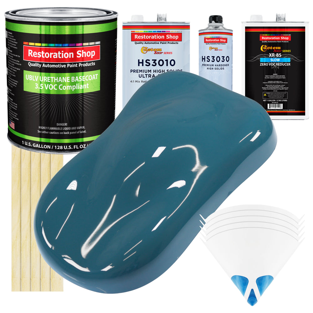 Medium Blue - LOW VOC Urethane Basecoat with Premium Clearcoat Auto Paint (Complete Slow Gallon Paint Kit) Professional High Gloss Automotive Coating