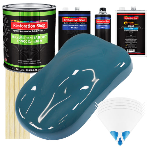 Medium Blue - LOW VOC Urethane Basecoat with Clearcoat Auto Paint - Complete Slow Gallon Paint Kit - Professional High Gloss Automotive Coating