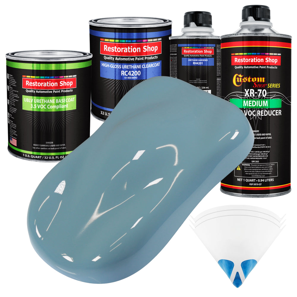 Glacier Blue - LOW VOC Urethane Basecoat with Clearcoat Auto Paint - Complete Medium Quart Paint Kit - Professional High Gloss Automotive Coating