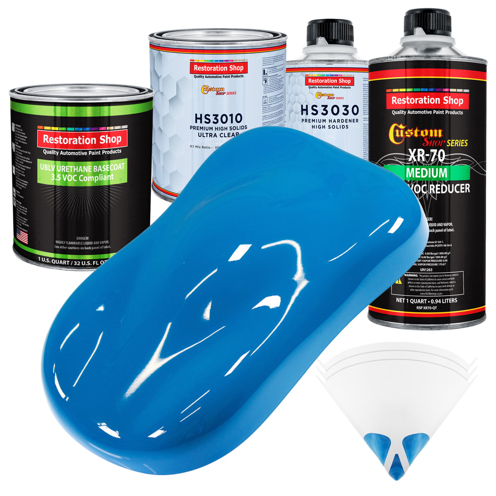 Speed Blue - LOW VOC Urethane Basecoat with Premium Clearcoat Auto Paint (Complete Medium Quart Paint Kit) Professional High Gloss Automotive Coating