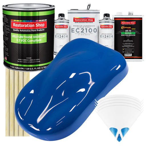 Reflex Blue - LOW VOC Urethane Basecoat with European Clearcoat Auto Paint - Complete Gallon Paint Color Kit - Automotive Coating