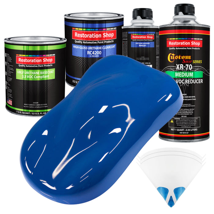 Reflex Blue - LOW VOC Urethane Basecoat with Clearcoat Auto Paint - Complete Medium Quart Paint Kit - Professional High Gloss Automotive Coating