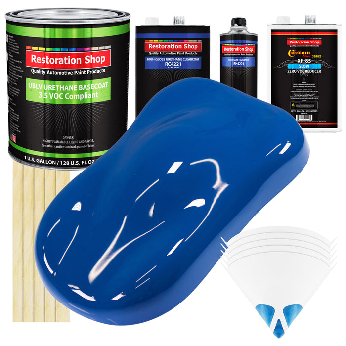 Reflex Blue - LOW VOC Urethane Basecoat with Clearcoat Auto Paint - Complete Slow Gallon Paint Kit - Professional High Gloss Automotive Coating