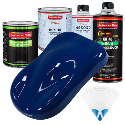 Marine Blue - LOW VOC Urethane Basecoat with Premium Clearcoat Auto Paint (Complete Medium Quart Paint Kit) Professional High Gloss Automotive Coating