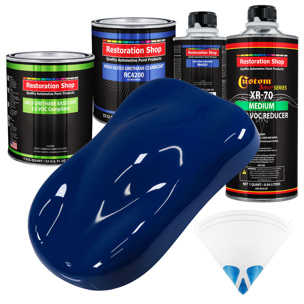 Marine Blue - LOW VOC Urethane Basecoat with Clearcoat Auto Paint - Complete Medium Quart Paint Kit - Professional High Gloss Automotive Coating