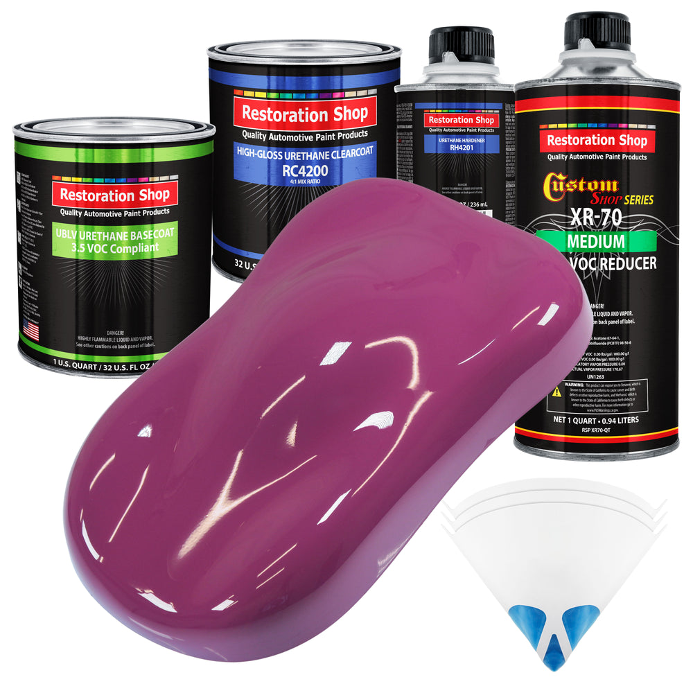 Magenta - LOW VOC Urethane Basecoat with Clearcoat Auto Paint - Complete Medium Quart Paint Kit - Professional High Gloss Automotive Coating