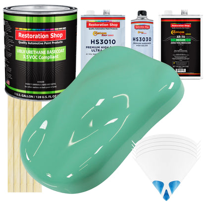 Light Aqua - LOW VOC Urethane Basecoat with Premium Clearcoat Auto Paint (Complete Medium Gallon Paint Kit) Professional High Gloss Automotive Coating