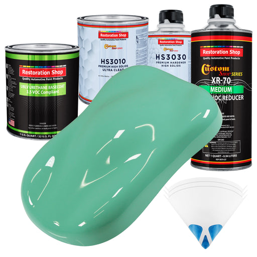 Light Aqua - LOW VOC Urethane Basecoat with Premium Clearcoat Auto Paint (Complete Medium Quart Paint Kit) Professional High Gloss Automotive Coating
