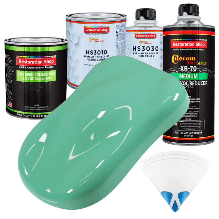 Light Aqua - LOW VOC Urethane Basecoat with Premium Clearcoat Auto Paint (Complete Medium Quart Paint Kit) Professional High Gloss Automotive Coating