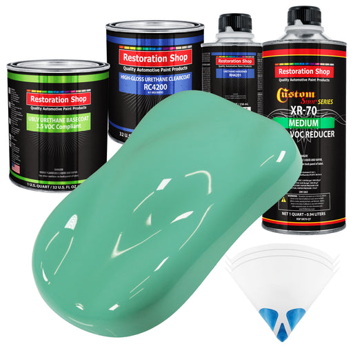 Light Aqua - LOW VOC Urethane Basecoat with Clearcoat Auto Paint - Complete Medium Quart Paint Kit - Professional High Gloss Automotive Coating