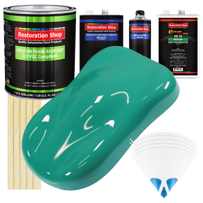 Tropical Turquoise - LOW VOC Urethane Basecoat with Clearcoat Auto Paint (Complete Medium Gallon Paint Kit) Professional High Gloss Automotive Coating
