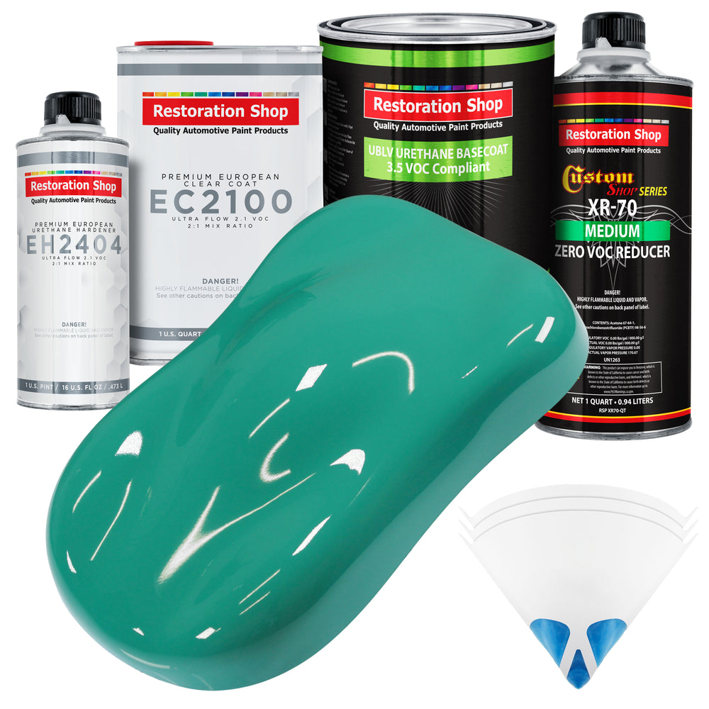 Tropical Turquoise - LOW VOC Urethane Basecoat with European Clearcoat Auto Paint - Complete Quart Paint Color Kit - Automotive Coating