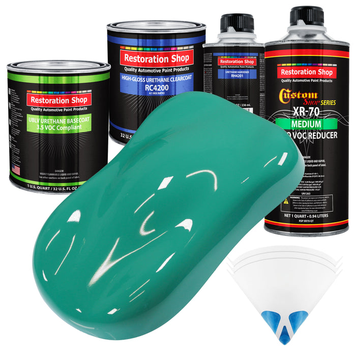 Tropical Turquoise - LOW VOC Urethane Basecoat with Clearcoat Auto Paint (Complete Medium Quart Paint Kit) Professional High Gloss Automotive Coating