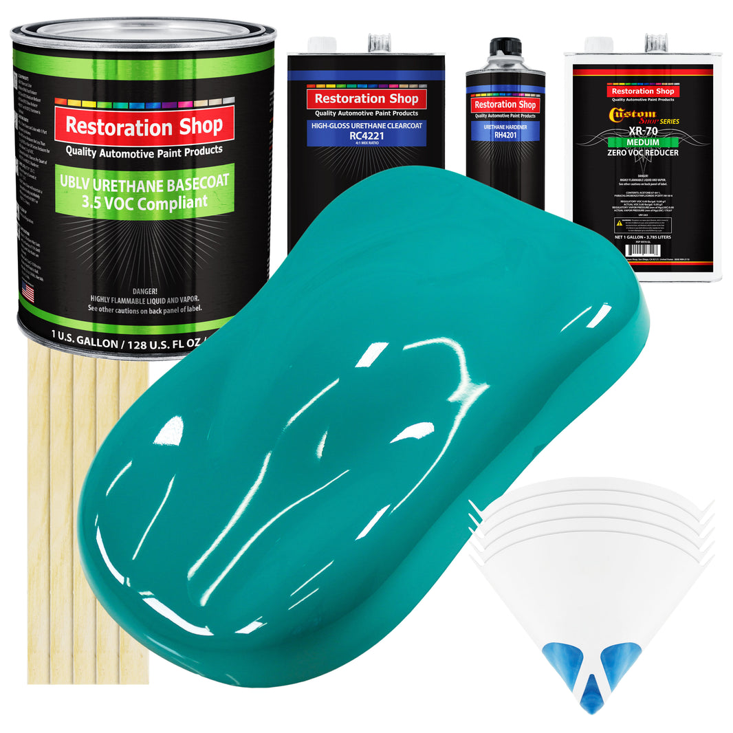Deep Aqua - LOW VOC Urethane Basecoat with Clearcoat Auto Paint - Complete Medium Gallon Paint Kit - Professional High Gloss Automotive Coating