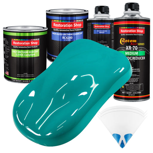 Deep Aqua - LOW VOC Urethane Basecoat with Clearcoat Auto Paint - Complete Medium Quart Paint Kit - Professional High Gloss Automotive Coating