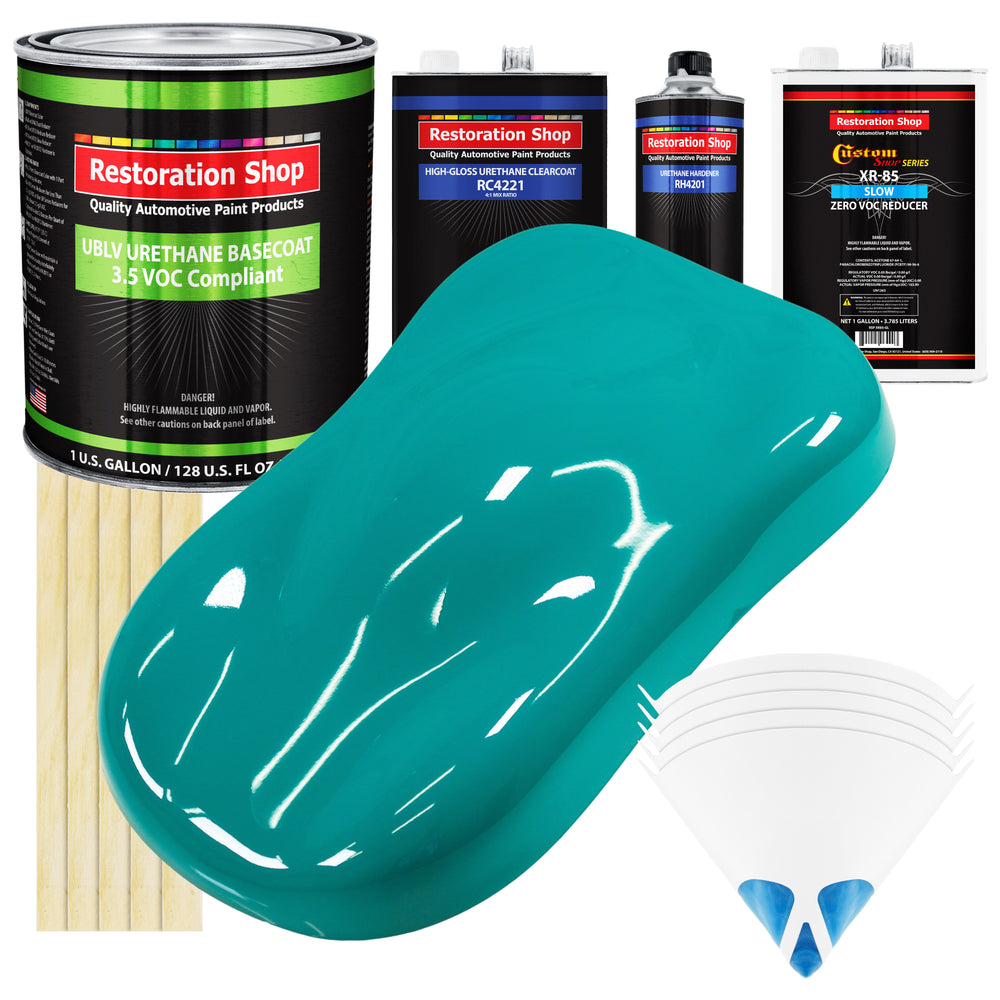 Deep Aqua - LOW VOC Urethane Basecoat with Clearcoat Auto Paint - Complete Slow Gallon Paint Kit - Professional High Gloss Automotive Coating